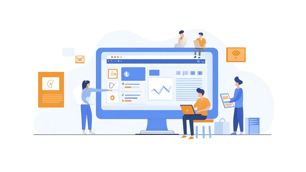 Mini staffs redesigning a website interface